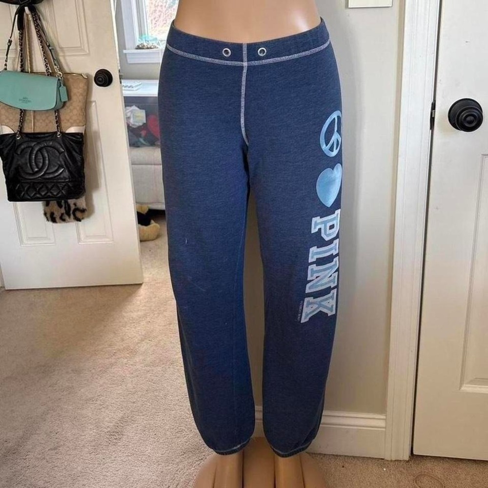 Y2K 2000s Victoria's Secret love pink blue sweatpants